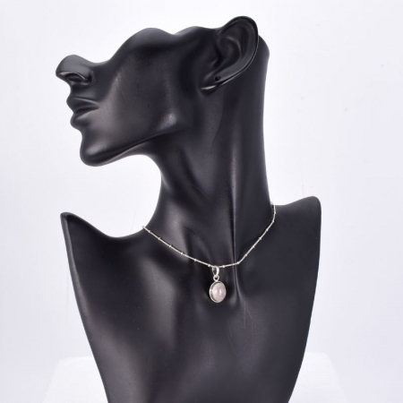 Pandantiv argint cuart roz, model funie rasucita [2]