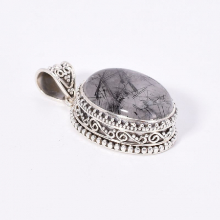 Pandantiv argint filigran cu cuart rutilat negru [3]