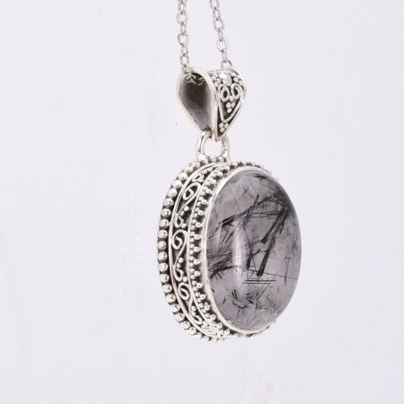 Pandantiv argint filigran cu cuart rutilat negru [1]