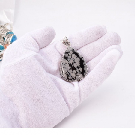 Pandantiv argint filigran cu obsidian fulg de nea forma para [1]