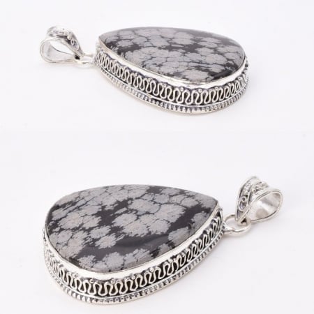 Pandantiv argint filigran cu obsidian fulg de nea forma para [2]