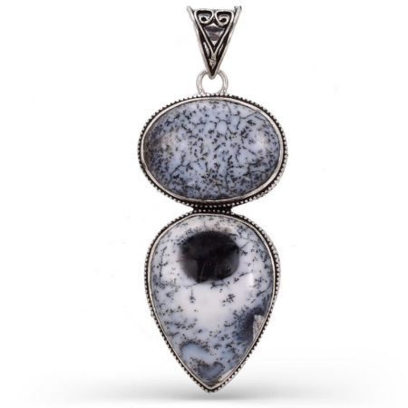Bijuterii opal - Pandantiv argint filigran cu opal dendritic x 2