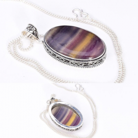 Pandantiv argint filigran fluorit oval multicolor [3]