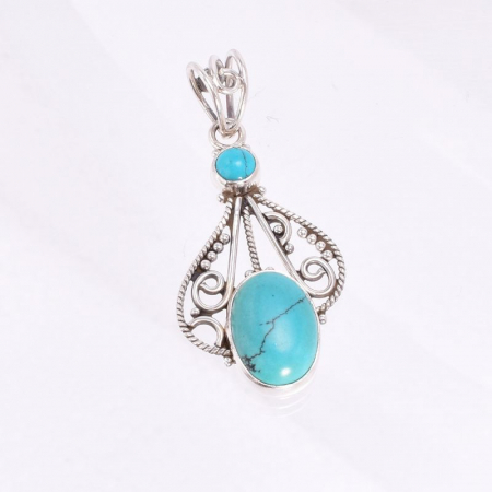 Pandantiv argint filigran cu doua pietre turcoaz [3]