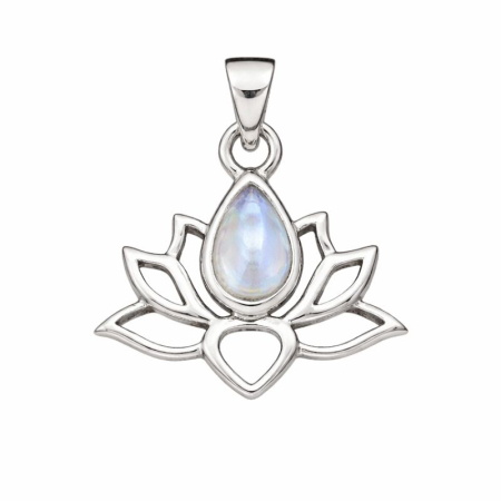 Pandantive pietre semipretioase - Pandantiv argint Floare de Lotus cu piatra lunii