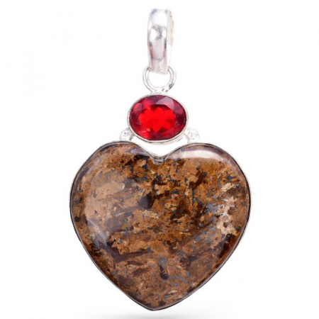 Pandantiv argint Inima cu pietre bronzit si granat [0]