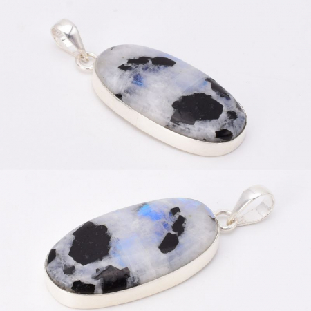 Pandantiv argint oval cu piatra lunii si incluziuni de biotit [2]