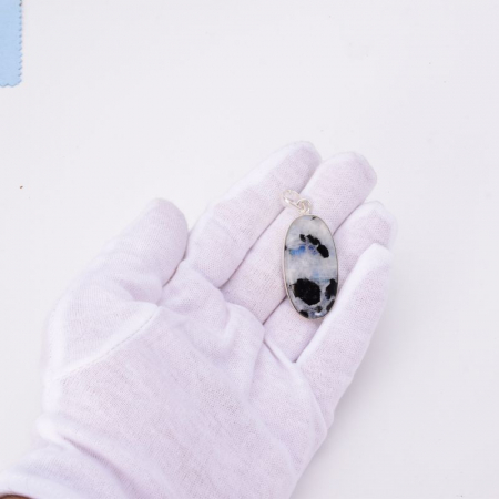 Pandantiv argint oval cu piatra lunii si incluziuni de biotit [1]