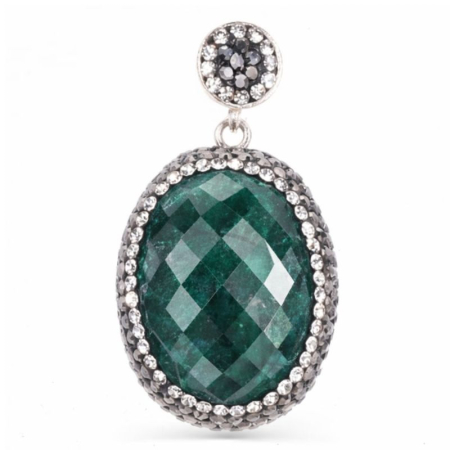 Pandantive argint - Pandantiv argint rodiat cu smarald oval, hematit, CZ