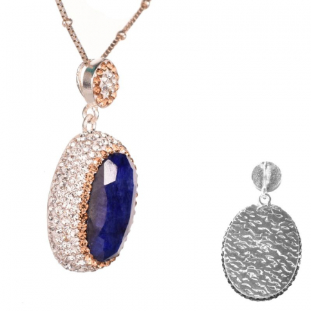 Pandantiv argint - rodiu, safir oval, CZ [1]