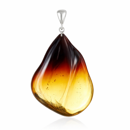 Bijuterii pietre semipretioase - Pandantiv argint statement cu chihlimbar ombre Golden Sunset