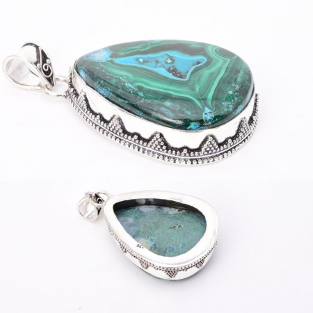 Pandantiv argint statement cu malachit-crisocola [3]