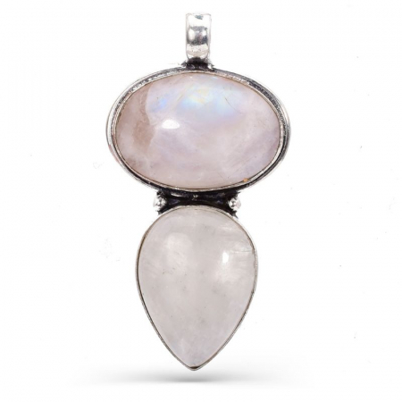 Pandantiv argint statement duo piatra lunii + CADOU lant argint [0]