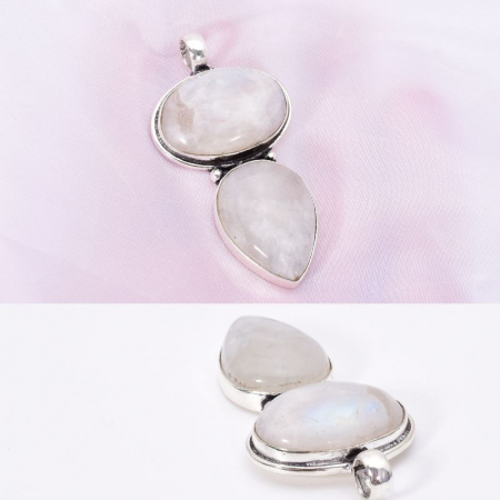 Pandantiv argint statement duo piatra lunii + CADOU lant argint [2]