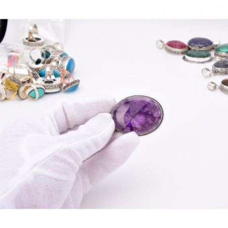 Pandantiv cu ametist mare, oval din argint filigran Vis Violet [1]