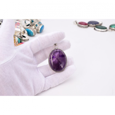 Pandantiv cu ametist mare, oval din argint filigran Vis Violet [3]