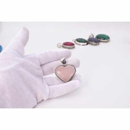 Pandantiv cu cuart roz din argint inima [3]