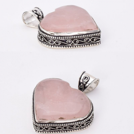 Pandantiv cu cuart roz din argint inima [2]