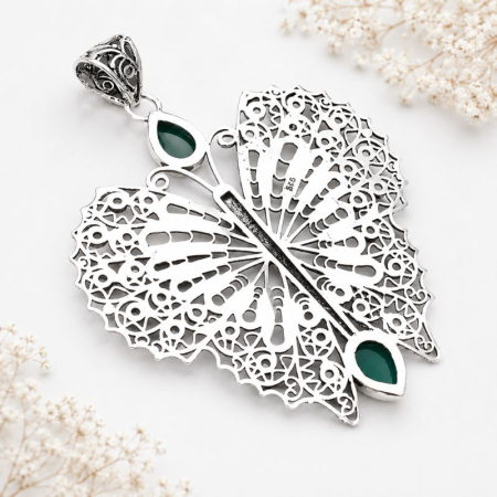 Pandantiv cu onix verde din argint 925 filigran Fluture [1]