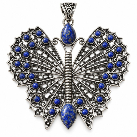 Pandantive argint - Pandantiv cu lapis lazuli din argint filigran Fluture