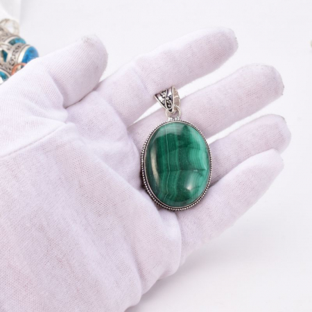 Pandantiv cu malachit din argint filigran oval [4]