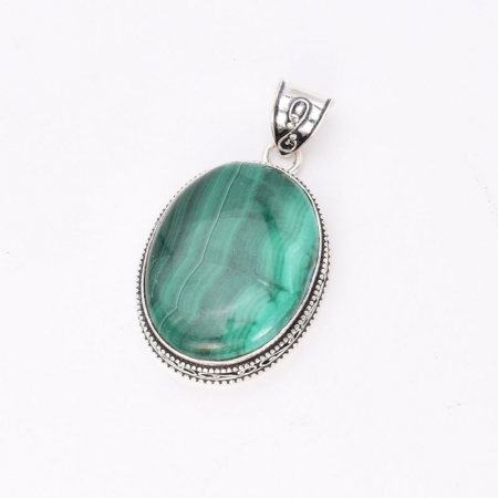 Pandantiv cu malachit din argint filigran oval [3]