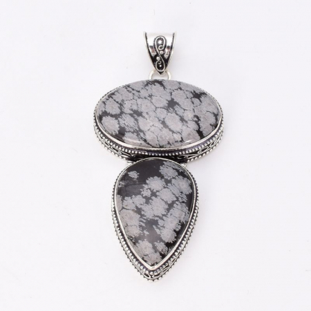Pandantiv cu obsidian fulg de nea x 2 din argint filigran [3]