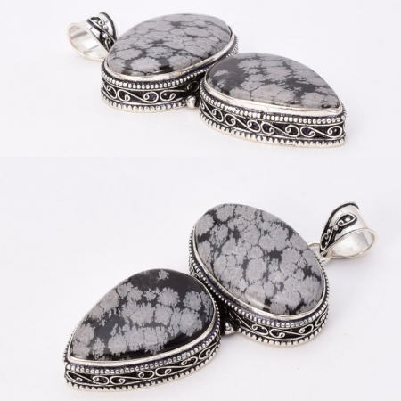 Pandantiv cu obsidian fulg de nea x 2 din argint filigran [2]