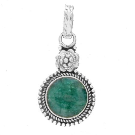 Bijuterii pietre semipretioase - Pandantiv cu smarald rotund din argint 925
