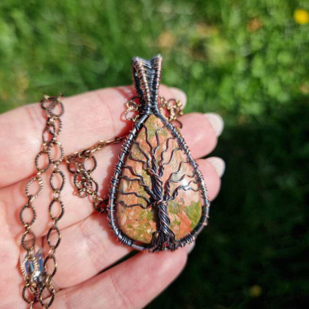 Pandantiv cupru cu unakit para Copacul Vietii [3]