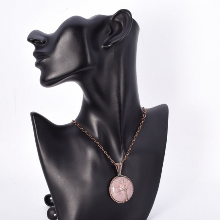 Pandantiv cupru rotund cuart roz Copacul Vietii [1]