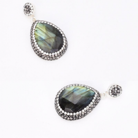 Pandantiv de argint cu labradorit, hematit, CZ [4]