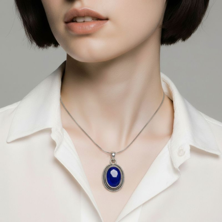 Pandantiv de argint oval cu safir albastru [2]