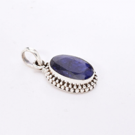 Pandantiv de argint oval cu safir albastru fatetat [2]