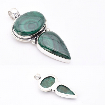 Pandantiv argint statement duo cu malachit [2]