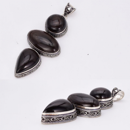 Pandantiv de argint Trio cu obsidian cu luciu auriu [1]