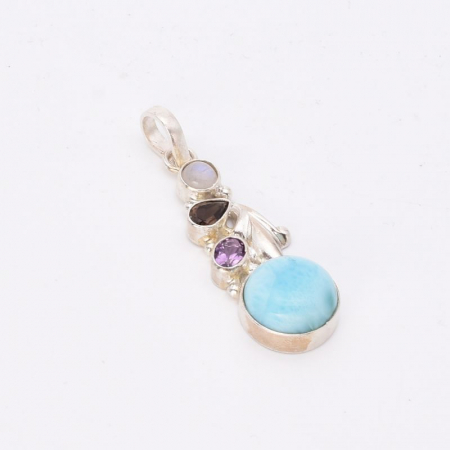 Pandantiv argint cu larimar, piatra lunii, cuart fumuriu si ametist [2]