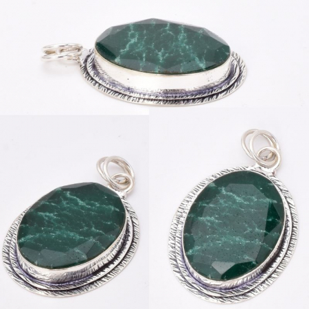 Pandantiv handmade cu smarald sintetic oval din argint [2]
