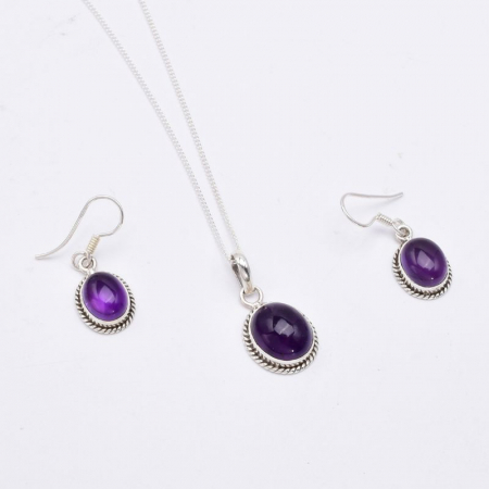Set argint ametist Funie Rasucita- cercei, pandantiv, lantisor [1]