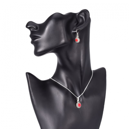 Set argint coral rosu - cercei, pandantiv, lantisor [1]
