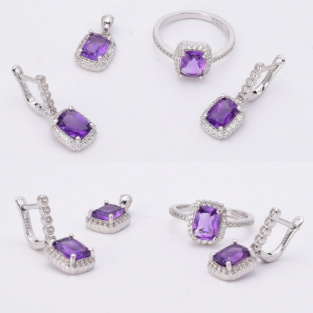 Set argint cu ametist si CZ - cercei, pandantiv, inel [2]