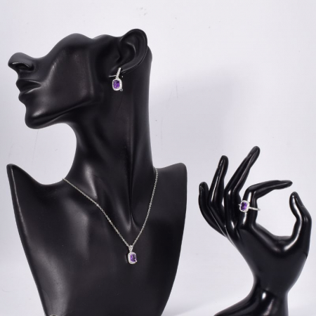 Set argint cu ametist si CZ - cercei, pandantiv, inel [1]