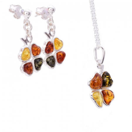 Set argint cu chihlimbar multicolor Trifoi - cercei, pandantiv, lant [3]