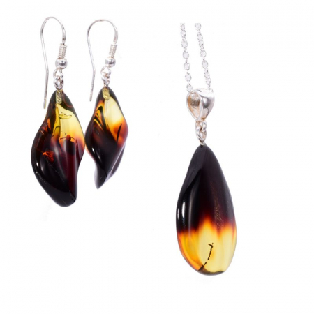 Set argint cu chihlimbar Ombre - cercei, pandantiv, lant [2]