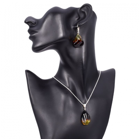 Set argint cu chihlimbar Ombre - cercei, pandantiv, lant [1]