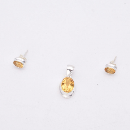 Set argint cu citrin oval - cercei si pandantiv [1]