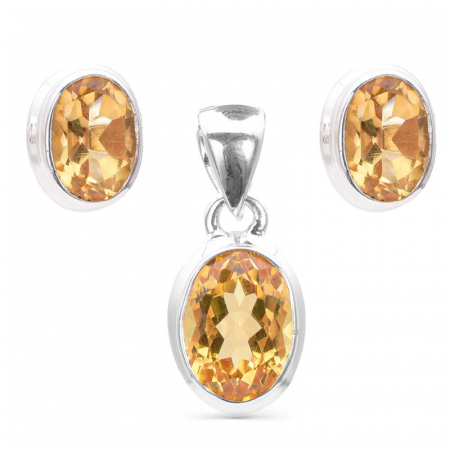 Set argint cu citrin oval - cercei si pandantiv [0]