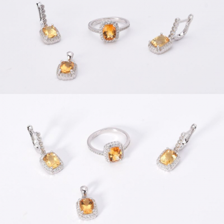 Set argint cu citrin si CZ - cercei, pandantiv, inel [2]