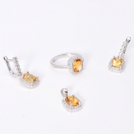 Set argint cu citrin si CZ - cercei, pandantiv, inel [1]