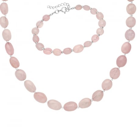Set argint cu cuart roz - colier, bratara